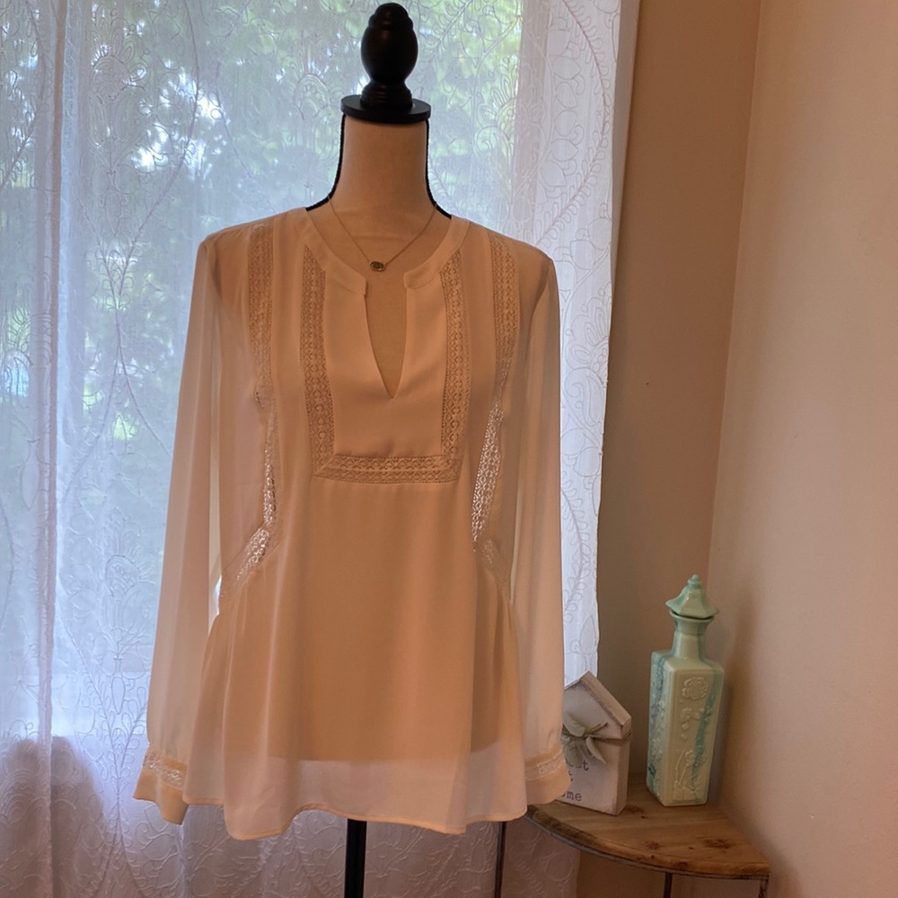 Loft Cream sheer blouse with lace details